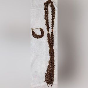 Vintage Brown Beaded Necklace and Bracket set